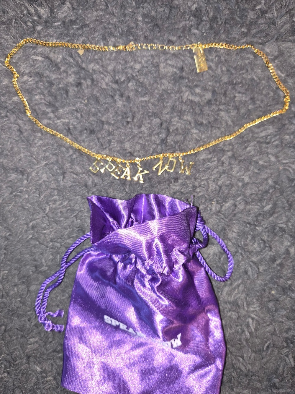 Taylor Swift Gold-tone 'SPEAK NOW' Letter Charm Necklace with Purple Pouch